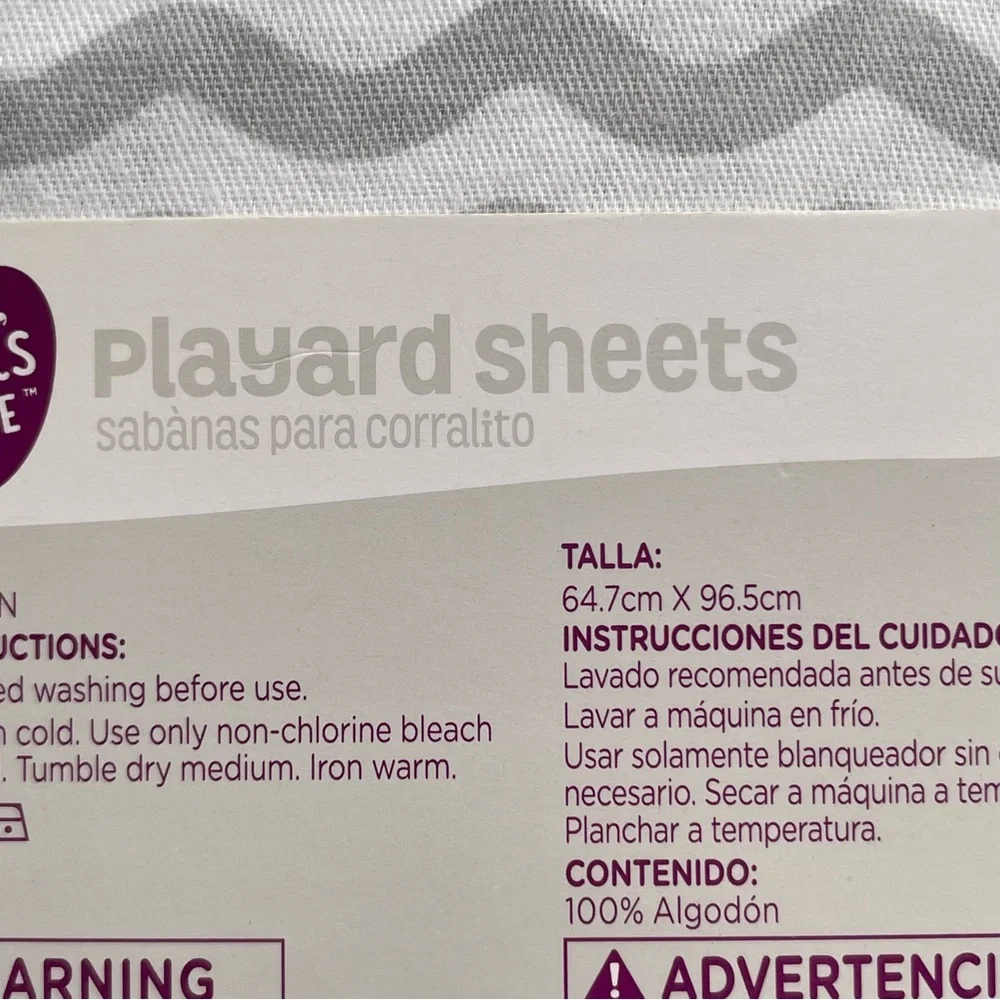 Parents Choice Playard Sheets Grey White Cotton Unisex Colors 2 Sheet Set